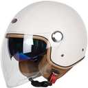 Quickool Open Face Motorcycle Helmets, DOT Approved 3/4 Moped Helmet Dual Visor Quick Release Buckle, Motorcycle Helmets for Adults, Vintage Helmets for Moped Scooter (Medium, White)