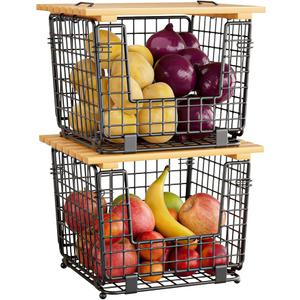 Wire Storage Basket for Kitchen Pantry: GGIU Stackable Kitchen Counter Organizers  Wire Organizing Bin for Produce Vegetable Potato and Onion Black