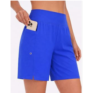 DIBAOLONG Women's Swim Shorts 7" High Waisted Quick Dry UPF 50+ Beach Board Shorts for Women with Liner & Pockets, Size M