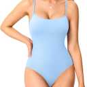 BRABIC Sleeveless Bodysuits for Women - Square Neck Double Lined Backless Tank Top Body Suit (3X-Large, Light Blue)