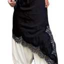 Women Lace Trim Satin Long Flowy Tank Tops Sleeveless Silk Camisole Tops Boho Spaghetti Strap Cami Layering Top (X-Large, Black)