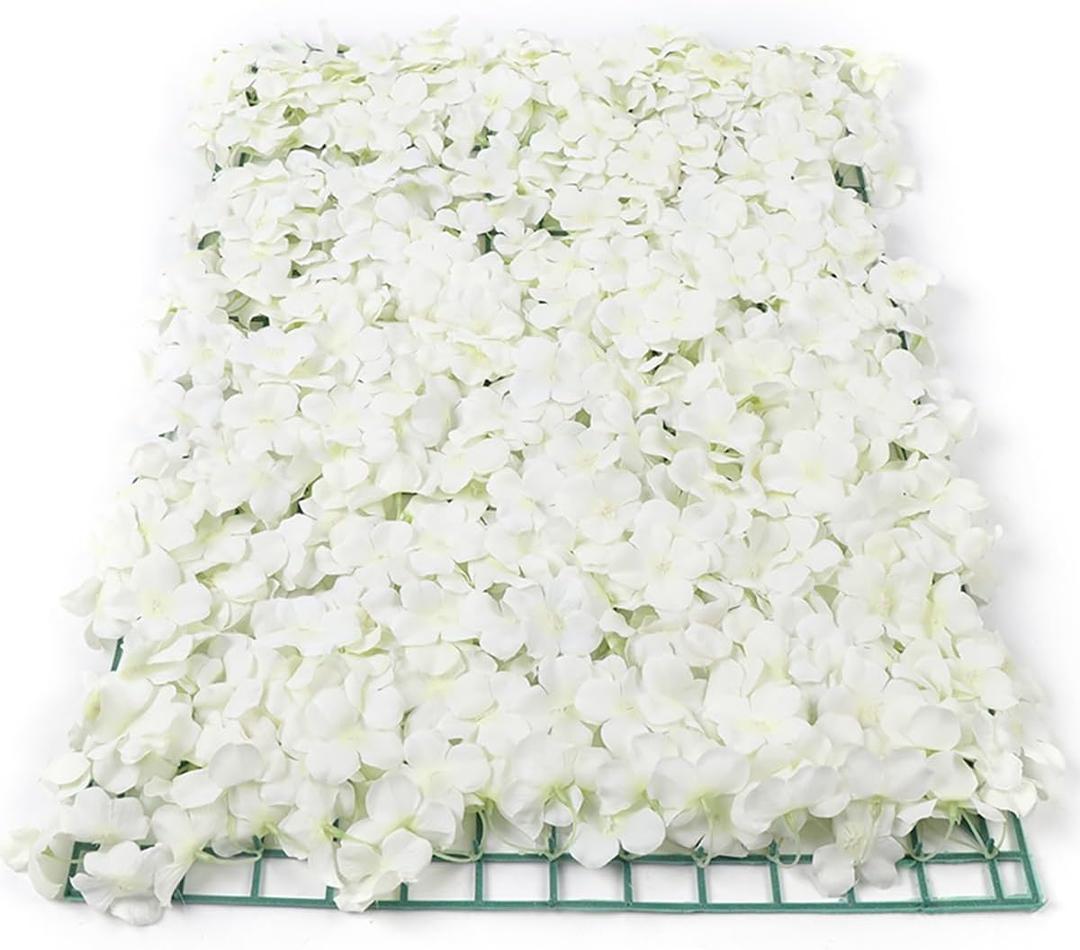 20 Pack Flower Wall Panels 16 x 24 inch White Floral Mat 3D Fake Hydrangea Wall Decorative Faux Flower Wall Mat Silk Faux Flowers Backdrop for Photo Background Home Wedding Party