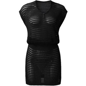 Women's Cover Up Short Sleeve Beachwear Coverups Loose V-Neck Bikini Beach Tunic Top (Black, One Size)