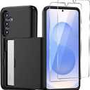 for Samsung Galaxy S25 Plus/S25+ Wallet Case with Card Holder, 2X Screen Protector Dual Layer Heavy Duty Protective Hidden Card Slot Slim Case for Galaxy S25 Plus 6.7" 2025 (Black)