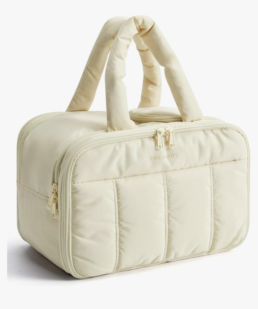 Travel Toiletry Bag Puffy Large Lightweight Cosmetic Makeup Organizer with Handle for Women Accessories Essentials Toiletries Milk White