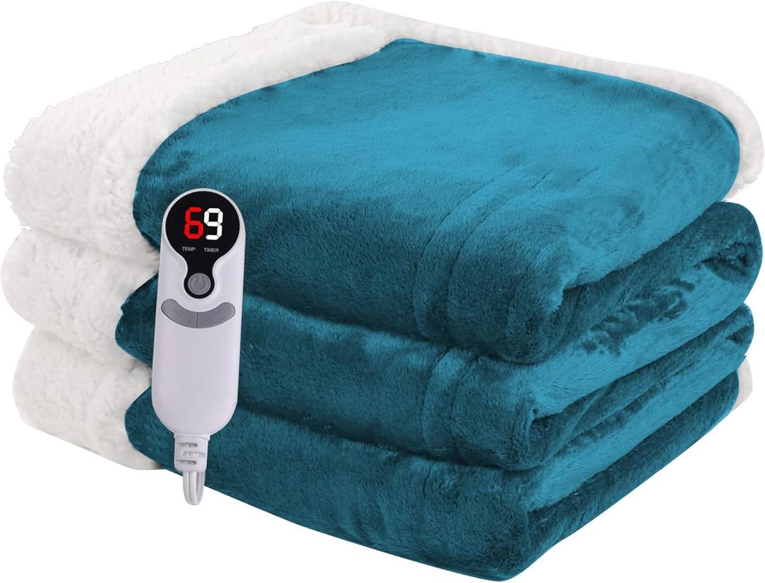 Heated Blanket Electric Blanket Full Size 72''x84'' with 9 Heating Levels, 1-10 Hour Auto Shut Off, Machine Washable, Flannel & Sherpa Soft Warming Blanket for Couch, Bed, Office - Dark Green