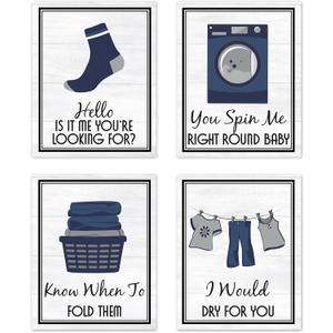 Royal Navy Blue Gray White Retro Vintage Inspirational Laundry Room 70s 80s Music Song Gifts Rustic Modern Farmhouse Country Home Funny Sayings Quotes Unframed 8x10, 8 x 10 Inch