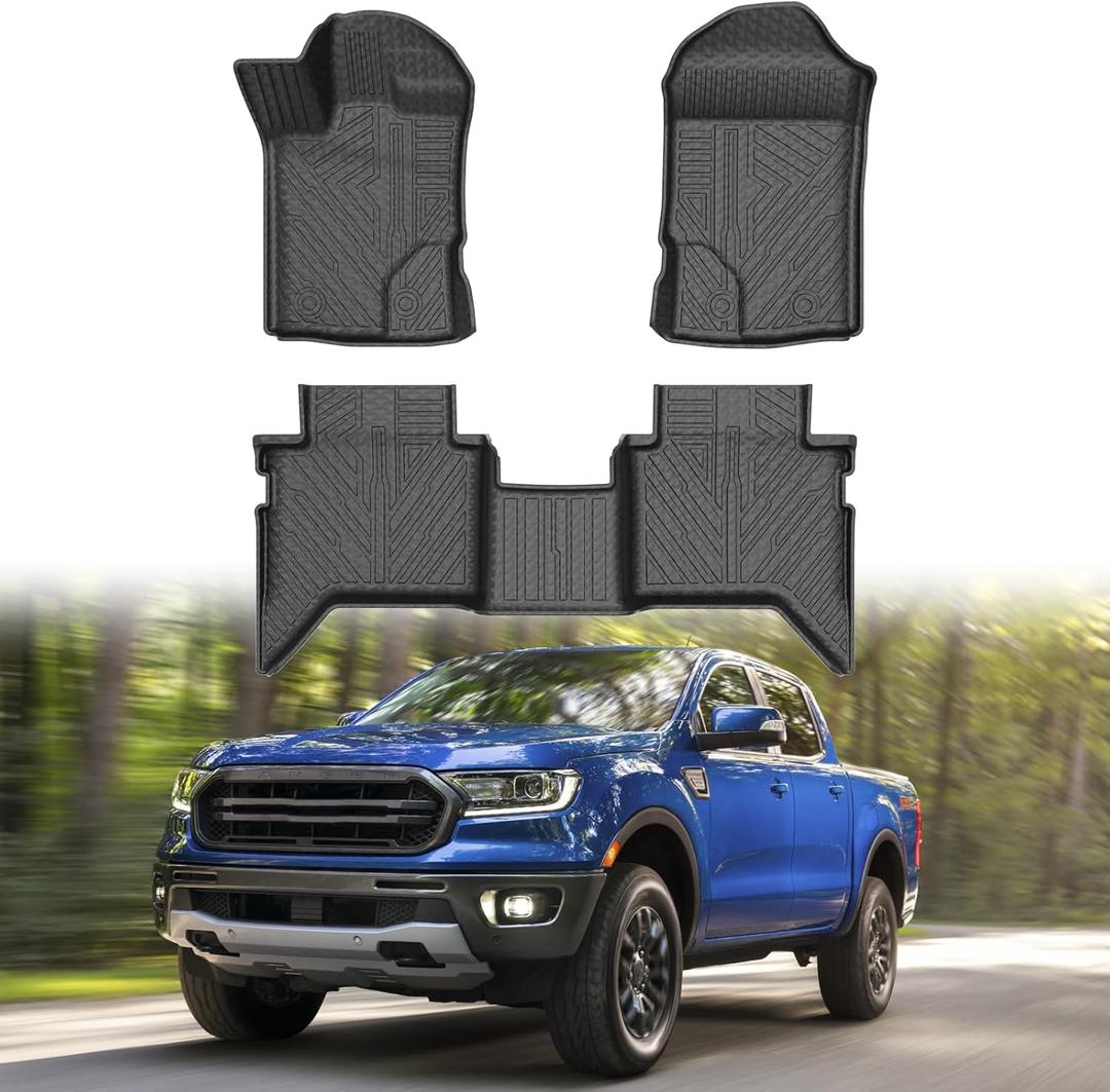 Mixsuper Floor Mats for Ford Ranger Supercrew Cab 2019-2023 All Weather Floor Liners Durable 1st and 2nd Set Black