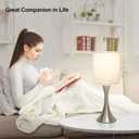 Touch Control Table Lamp, 3-Way Dimmable Bedside Lamp for Living Room, Modern Nightstand Lamp for Bedroom, Silver Table Lamp with White Shade, Desk Lamp for Dorm, Home, Office, 3000K LED Bulb Included