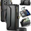 Strapurs Wallet Case Compatible with iPhone 13 Pro Max RFID Blocking 10-Card Holder Soft PU Leather Magnetic Snap Shoulder Strap Zipper Pocket Phone Case Fit for iPhone 13 Pro Max - Black