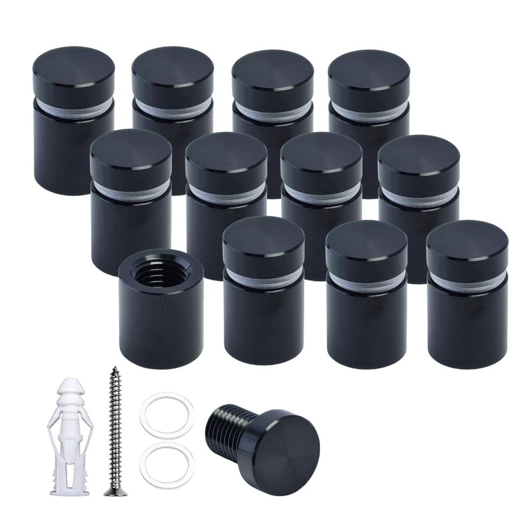1/2 x 1/2 Inch 12PCS Aluminum Solid Sign Standoff Screws for Acrylic Advertising Screw wall Fixing standoffs mounts Glass Display Signs (Black Anodized)