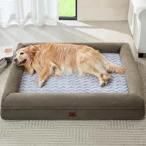 WNPETHOME XXXL Big Dog Bed, Washable Dog Couch with Removable Waterproof Cover, Orthopedic Large Pet Sofa Bed with Bolster Sides for Sleeping (Dark Green)