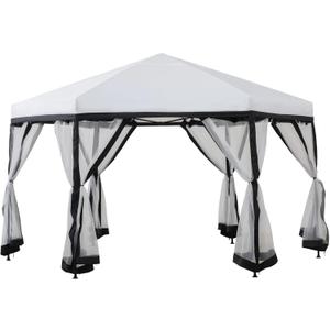 SUNJOY 11x11 ft. Pop Up Gazebo, 2-Tone Portable Canopy/Tent, Outdoor Hexagon Steel Frame Soft Top Gazebo with Mesh Sidewalls and Carry Bag, White & Black