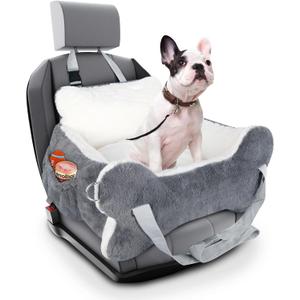 25.5"x24.3"x11" Dog Car Seat for Small Dogs & Cats, Dog Booster Car Seat with Plush Cushion, Non-Slip Bottom & Safety Leash, Cats Bed with Side Pocket for Sedan, SUV and Truck, Washable (Gray & White)