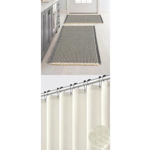 MIULEE Set of 2 Waffle Bathroom Rugs, Boho Bath Rugs Non Slip Washable, Super Absorbent Bath Mats for Bathroom Floor Bundle Ivory Waffle Weave Heavy Duty Washable Shower Curtain Set Waterproof