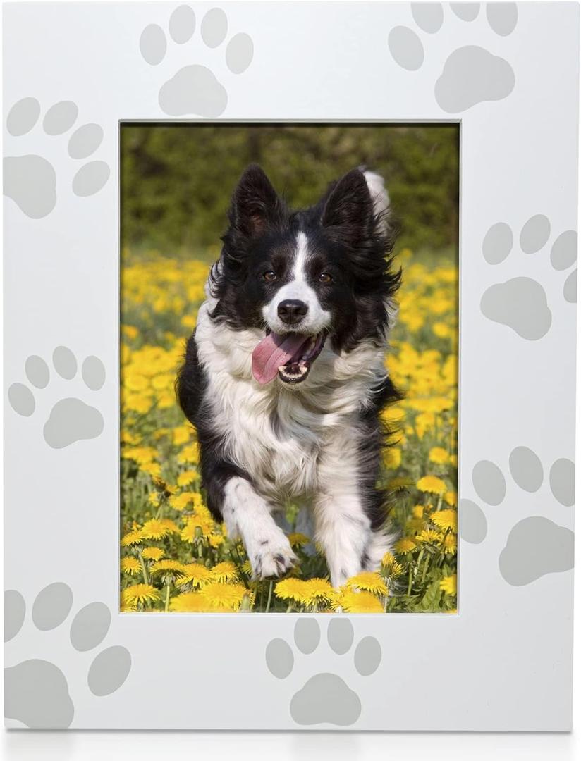 Green Pollywog Screenprinted Paw Print Picture Frame | White Hand-Finished Pinewood | Fits 5 x 7 Photo | Pet Lover Gift