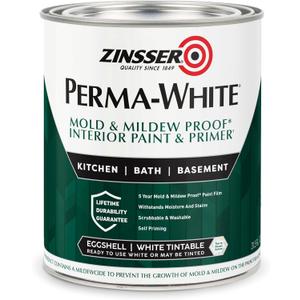 Zinsser 02774 PERMA-WHITE Mold & Mildew Proof Interior Paint, Quart, Eggshell White, 31.5 Fl Oz