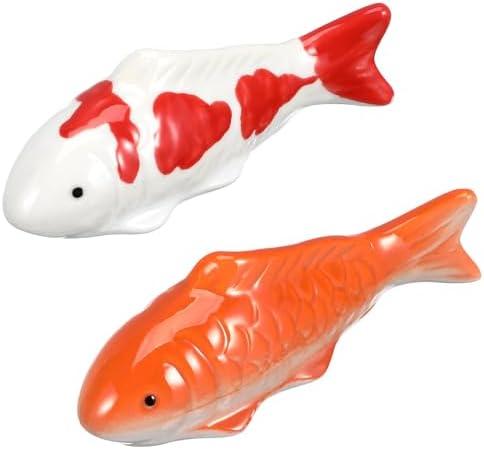 POPETPOP 2Pcs Ceramic Floating Fish Decor, Realistic Koi Fish Floatable Figurines Aquarium Decoration, Ocean Sea Animals Ornament for Fish Tank, Pond, Fairy Garden Fountain, Desktop