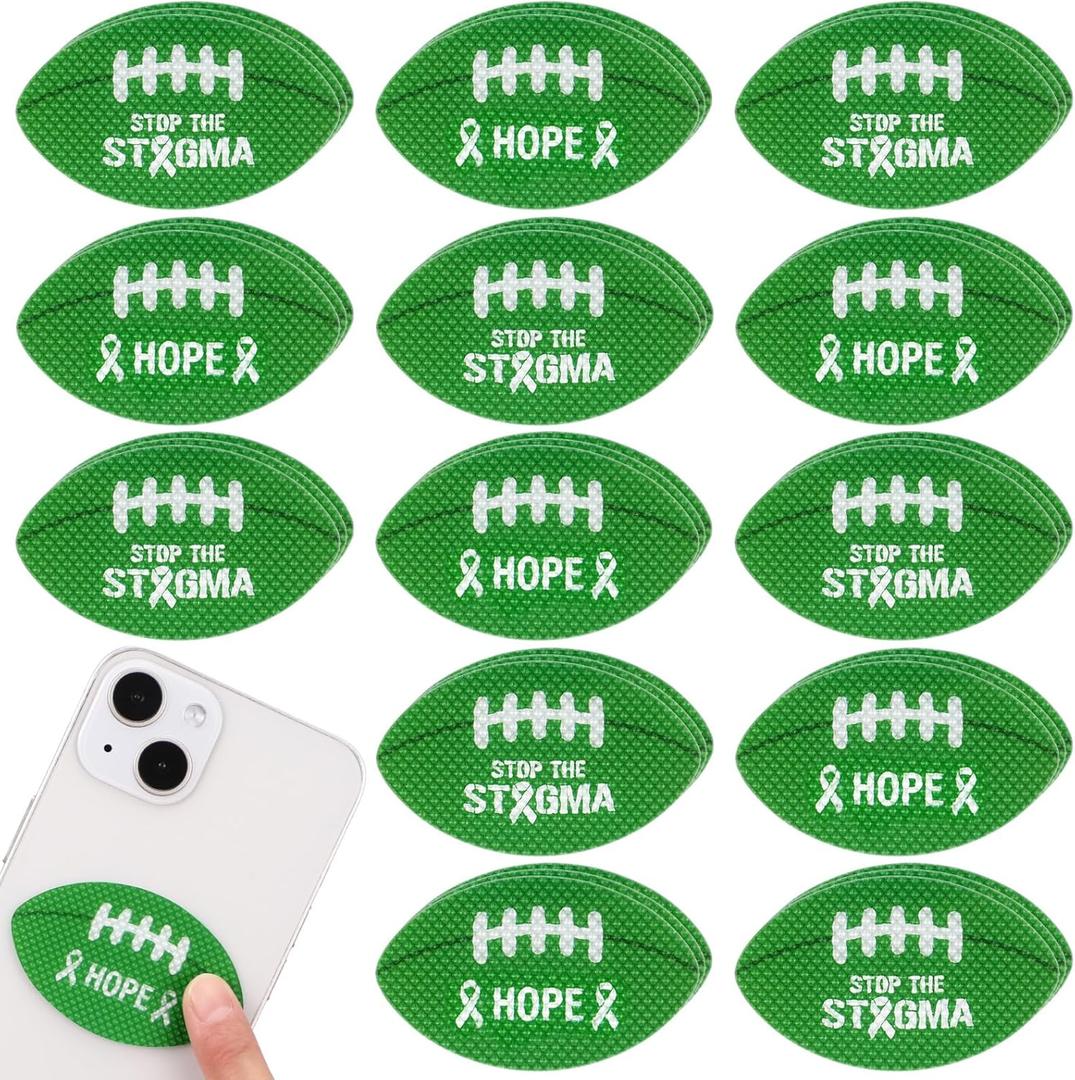 Eersida 100 Pcs Mental Health Awareness Items Bulk Green Mini Football Textured Rough Strips Football Stickers for Fundraiser Gifts
