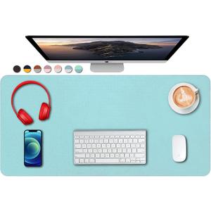 SUJAYU Dual Sided PU Leather Desk Pad, Mouse Pad, Office Desk Mat, Non-Slip Laptop Desk Pad, Waterproof Desk Writing Pad for Office and Home (31.5" x 15.7", Light Blue+Sliver)