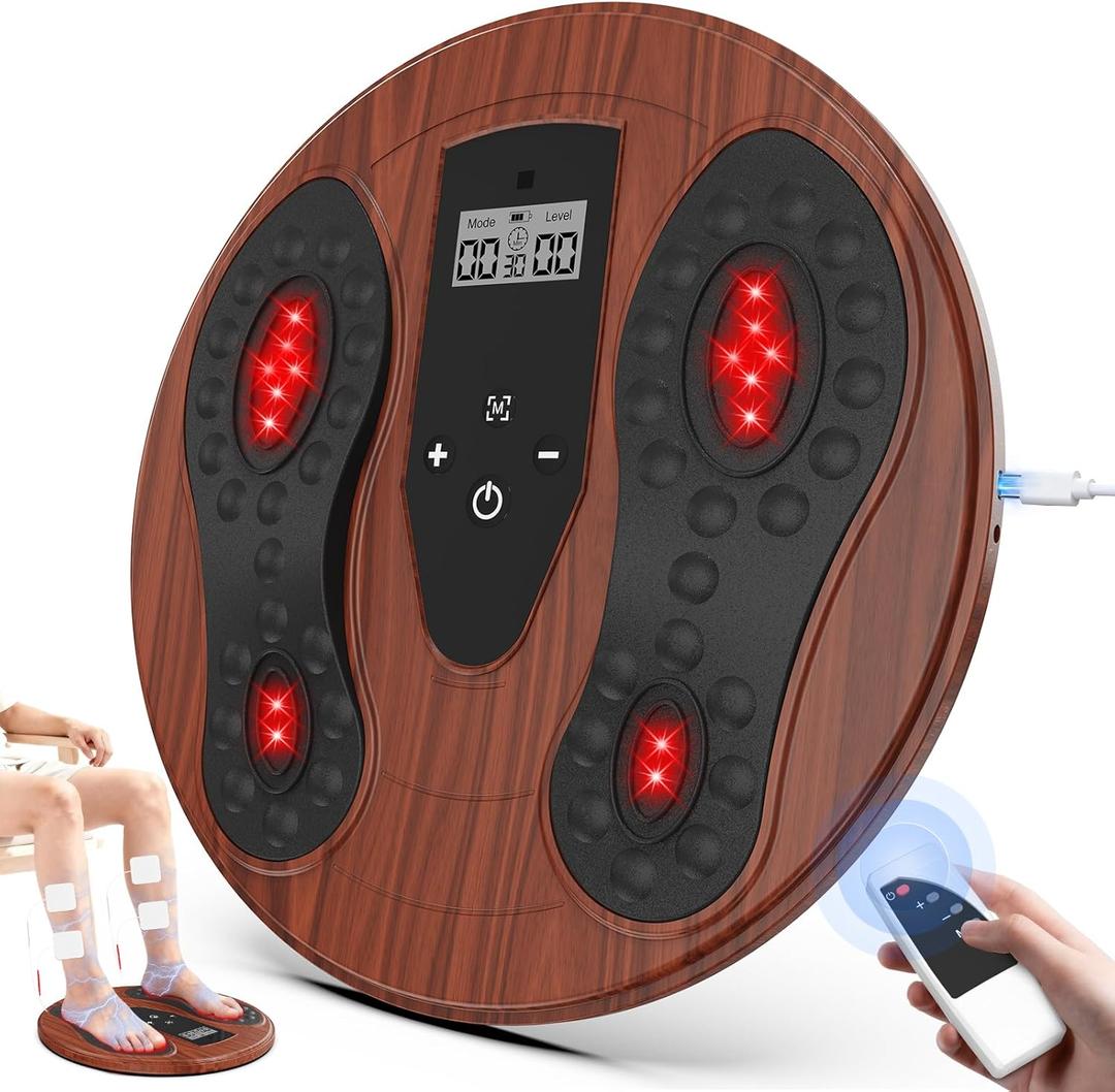 Rechargeable Foot Massager for Neuropathy with 660-850 Red Light Therapy  EMS &TENS Foot Stimulator for Neuropathy, Electrical Nerve Stimulator, Relieve and improve pain and plantar fasciitis (Wood)