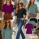 Huukeay 3 Pack Women's Half Sleeve T-Shirts, Crew Neck Elbow Length Tops Loose Casual Basic Tees Summer Tunic Tops(Black, Gray Green, Burgundy Purple,Large)