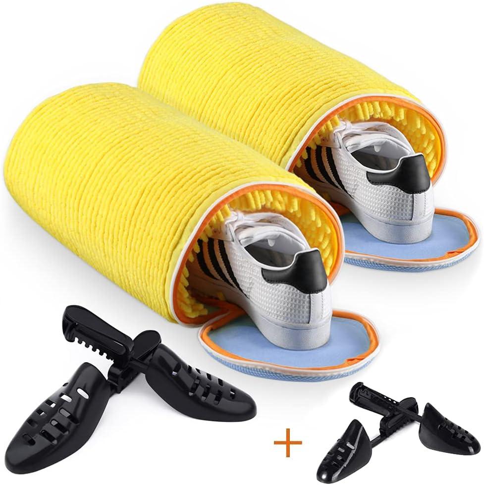Shoes Laundry Bag Keep Shoes Clean, Shoe Wash Bag for Washing Machine, Reusable and Durable Zipper Shoe Washing Bag, Sneaker Tennis Shoe Cleaner Kit Include Pair of Adjustable Shoe Trees (Yellow)