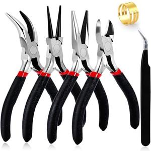 URSKYTOUS 4Pcs Jewelry Pliers Set Jewelry Making Pliers Tools Kit Include Jewelry Making Needle Nose Chain Nose Round Bent Pliers Wire Cutter for Bracelet Beading Craft Jewelry Making Supplies (Black)