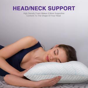 Cooling Pillows Queen Size , Memory Foam Pillows with Zipper, Adjustable Firmness for Sleeping Cool Cold Pillow to Hot, Side, Back and Stomach Sleepers, 1 pc