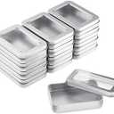 24 Pieces Tin Box Metal Tins with Lids Clear Top Empty Mini Portable Small Storage Tins Case for Home Candles, Candies, Gifts, Balms and Treasures, 3.4x2.4x0.8 Inch, Silver