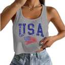 Women's Sexy American Flag Crop Tank 4th of July Patriotic Sleeveless Tee Tops (Gray)
