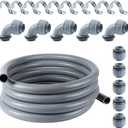 Liquid-Tight Conduit 1-1/2 inch 25ft, Electrical Conduit w/UL Certification, Flexible Conduit with 5 Straight and 5 90-Degree Conduit Connector Fittings Gray