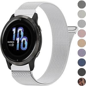 18mm Metal Bands for Garmin Venu 3S / Venu 4 41mm / Venu 2S / Vivoactive 4S / Vivomove 3S / Forerunner 265s Watch Bands, Quick Release Stainless Steel Metal Replacement Wristband Strap for Garmin Forerunner 255s/265s Bands Women Men, Silver