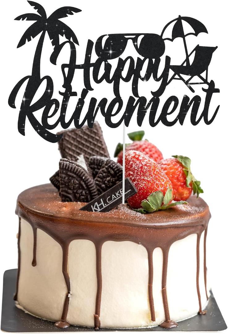 BEISHIDA Happy Retirement Cake Topper Cake Decoration Black Glitter Cake Toppers No Work Zone Cake Decorations For Men Women Retirement Party Supplies