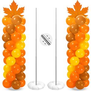 2 Sets of Thanksgiving Fall Balloon Column Stand Kit with Pumpkin Maple Leaf Cardstock Yellow Orange Cocoa Latex Balloons 6.6 ft Adjustable Stands for Autumn Party Decoration(Maple Leaf)