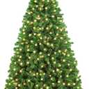 Yaheetech 7.5ft Pre-lit Artificial Christmas Tree with Incandescent Warm White Lights, Flocked Prelighted Xmas Tree with 1284 Branch Tips, 550 Incandescent Lights & Foldable Stand, Pure Green