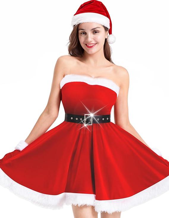 Mrs Claus Costume Women Santa Dress Claus Costume Velvet Christmas Female Santa for Women Outfits Christmas Dress, Size XL