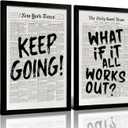 RUURUU Framed Retro Black And White Newspaper Canvas Wall Art Positive Affirming Quote wall décor What If It All Works Out Art Prints Wall Painting Picture Bedroom Decor Poster16x24inches