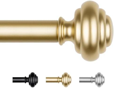 KAMANINA Gold Curtain Rods for Windows 48 to 84 Inches (4-7ft) Heavy Duty Curtain Rods, 7/8 Inch Adjustable Decorative Drapery Rods Set with Modern Finials