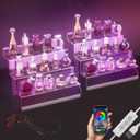 12 Acrylic Display Organizer with LED Light - 3 Tier Perfume Stand and Display Step Shelves Holder, Cologne Organizer for Men, Figures Stand, Porta Perfumes Para Tocador, Clear Riser, 2 Pack Stands