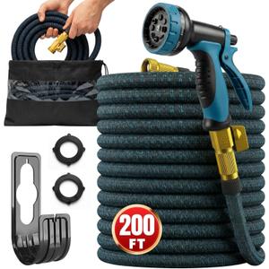 200 ft Garden Hose,2026 New Improved Lightweight All-Weather Water Hoses, Ultra Durable and Flexible Garden Hose with 10-Function Spray Nozzle, Leak-Free Connections Garden Hose for Yard, Lawn, Outdoor, Blue 