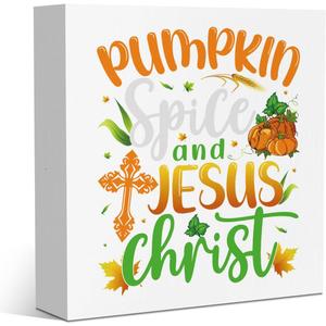 Black Fall Decorations for Home Fall Christian Decor for Church Autumn Pumpkin Decor for Kitchen Autumn Religious Thanksgiving Decorations 5 x 5 inches (Tub 3321)