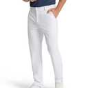 Mens White Pants, Classic Fit Stretch Work Dress Pants 30" Quick Dry Lightweight with Pockets White 18 × 32"