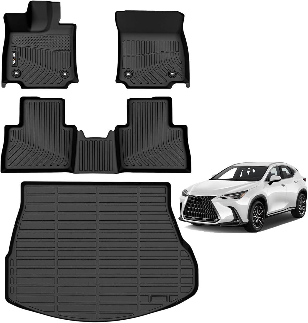 AIPOIL Floor Mats & Cargo Liner Set for 2022-2026 Lexus NX/NX250/NX350/NX350 F Sport All Weather Protection TPE Anti-Slip Car Full Set Custom Car Mats Accessories - Black