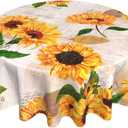 Vintage Sunflower Round Tablecloth Washable Reusable Decoration Table Cover for Kitchen Party 60"