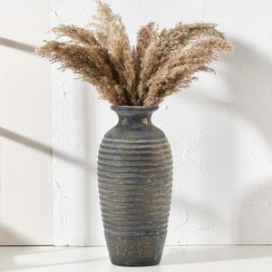 Ceramic Natural Rustic Vase, 14.4 Inch Large Vintage Flower | Threaded Decorative | Farmhouse Tall Vase for Home Decor, Living Room, Shelf Decor, Gift, Bronze Ceramic Natural Rustic Vase, 14.4 Inch Large Vintage Flower | Threaded Decorative | Farmhouse Tall Vase for Home Decor, Living Room, Shelf Decor, Gift, Bronze