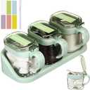 Suclain 3 Pcs Sugar Coffee Container Set 16 oz Glass Condiment Jar Spice Container Coffee Station Organizer Set with Label Stickers Scoop for Bean and Sugar Candy, Oats, Nuts(Green)