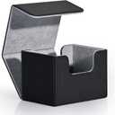 ZLCA Card Deck Box for Trading Cards, MTG Commander Deck Box Holds 120+ Single Sleeved Cards, Leather Magnetic Card Storage Box Fits for TCG CCG Magic Cards (Black)