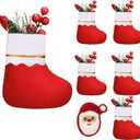 Christmas Stockings Mini Set of 6, 8.3 Red Christmas Stocking Luxury Classic Hanging Ornament Decorations for Xmas Decoration, Fireplace Hanging Christmas Decorations