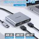 USB C to Dual HDMI Adapter | 4K@60Hz HDMI Splitter Extended Display for Dual Monitors,Type C Converter for Windows/macOS,Windows Allows 3 Separate Screens,MST Mode (Extended displays) Only for Win OS]